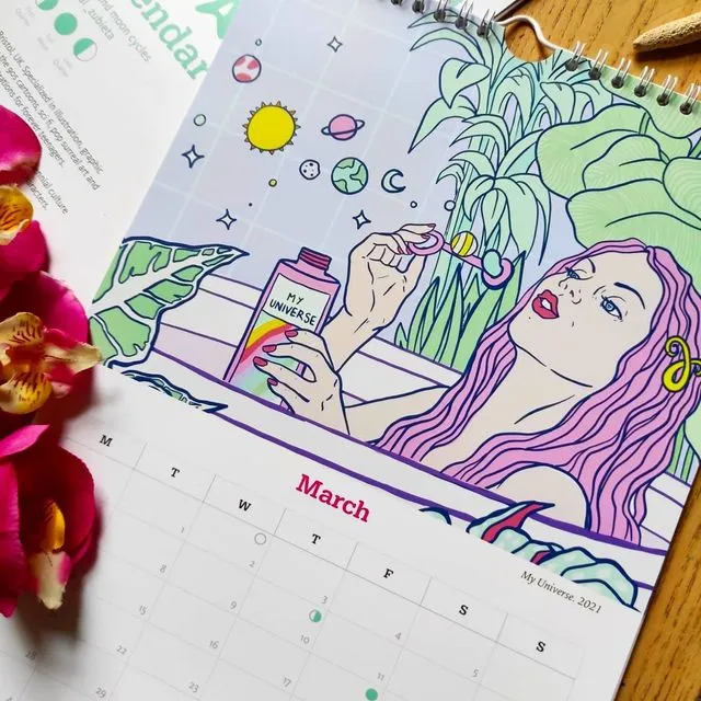2022 Illustrated 12 Month Calendar | Surreal Art Calendar | Moon Phases Calendar | Lunar Cycles | Wall Calendar A4 by Zubieta