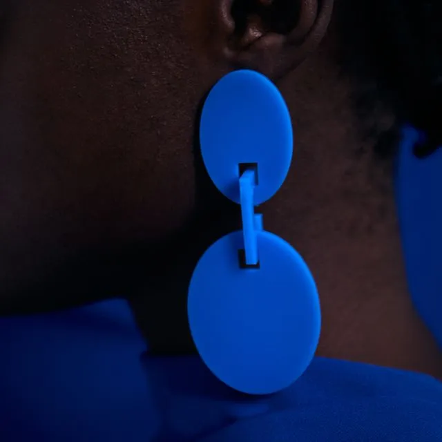 Blue geometric dangle recycled acrylic earrings