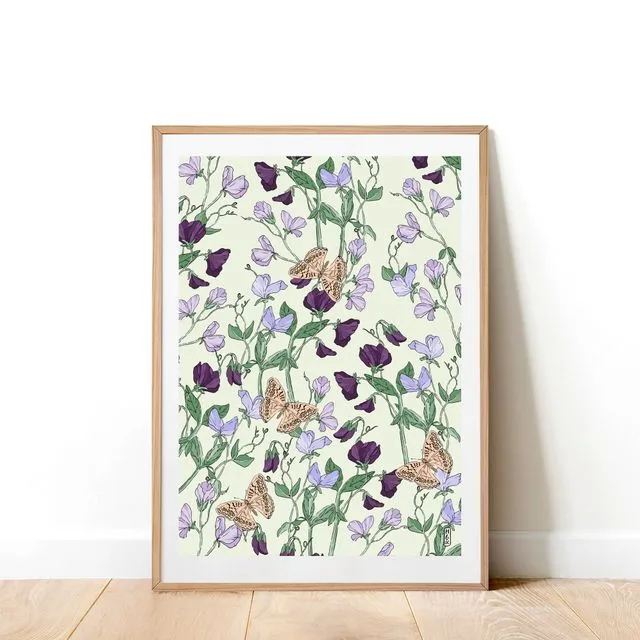 Sweet Peas & Butterflies Art Print (A4)