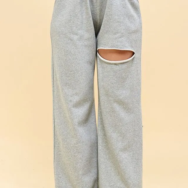 Destroyed boxy elastic waist french terry pants