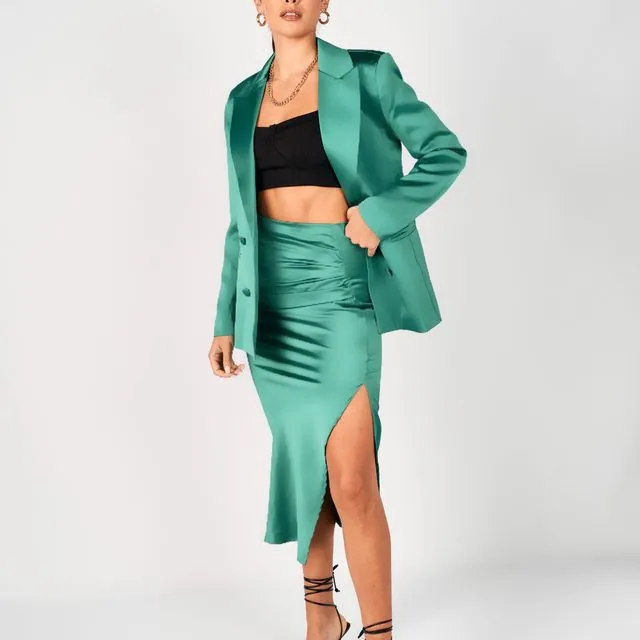 Green Double-Breasted Blazer and Skirt set