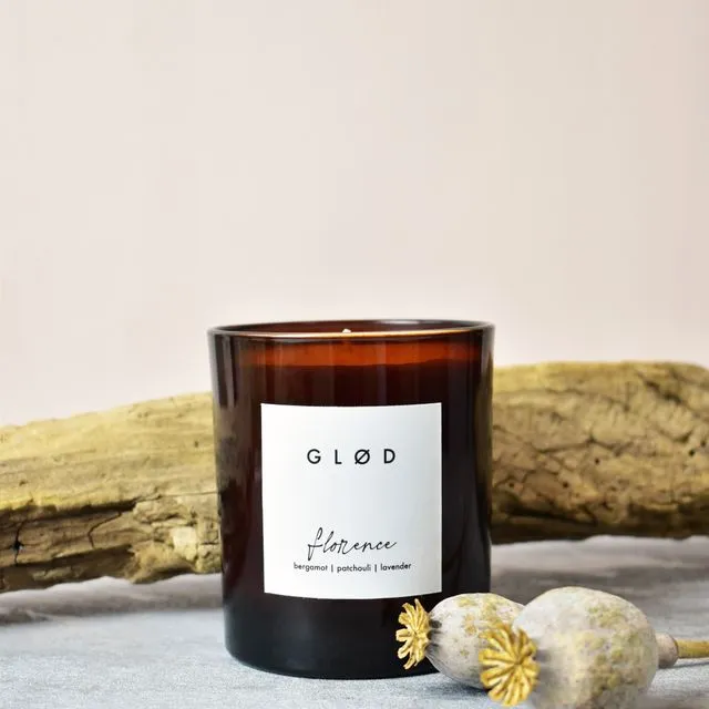 Florence Scented Soy Wax Candle: Bergamot, Patchouli and Lavender (160ml)