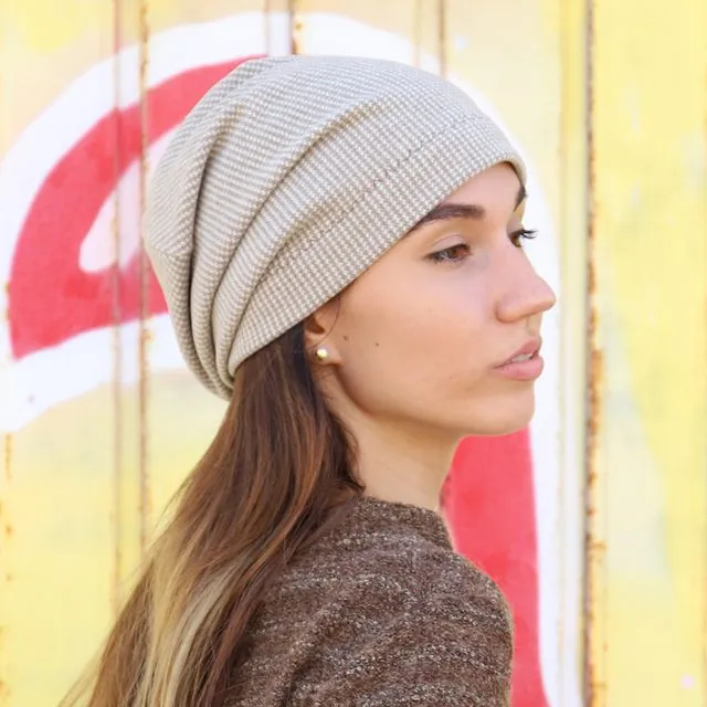 133 Soft Houndstooth Brushed Beanie Hat, Cotton Beanies