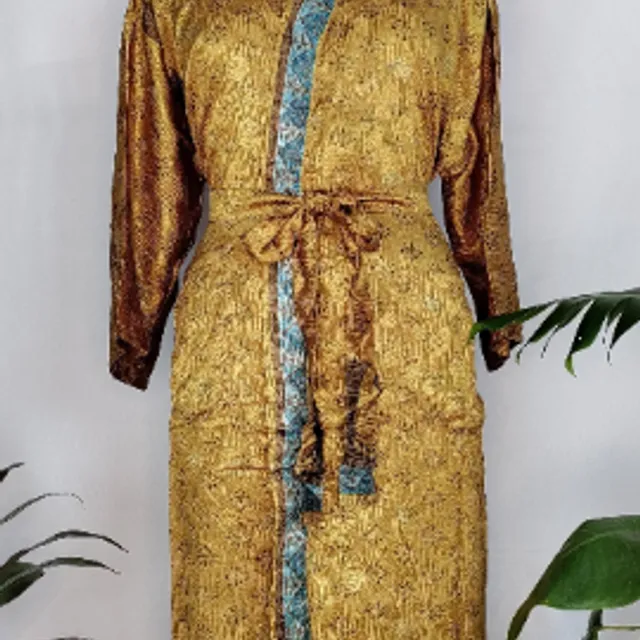 Assorted Kimono Saree Boho Vintage Recycled Silk House Robe, Dressing Gown, Elegant Classic Golden Brocade Style Beach Cover up Perfect For Present