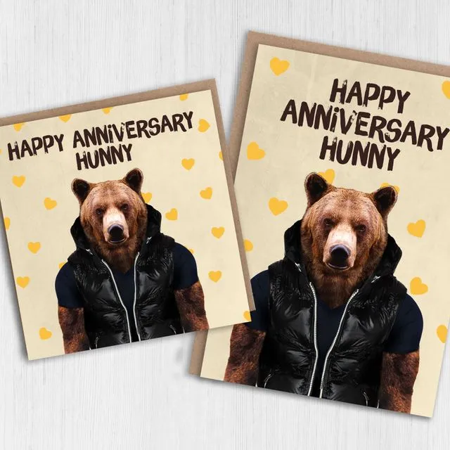 Bear anniversary card: Happy anniversary hunny (Animalyser) (Size A6/A5/A4/Square 6×6″)
