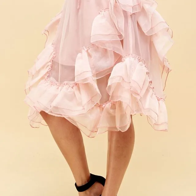 Ruffle tulle elastic Mid Length Mesh Skirt, Packaged 2-2-2 (SML)