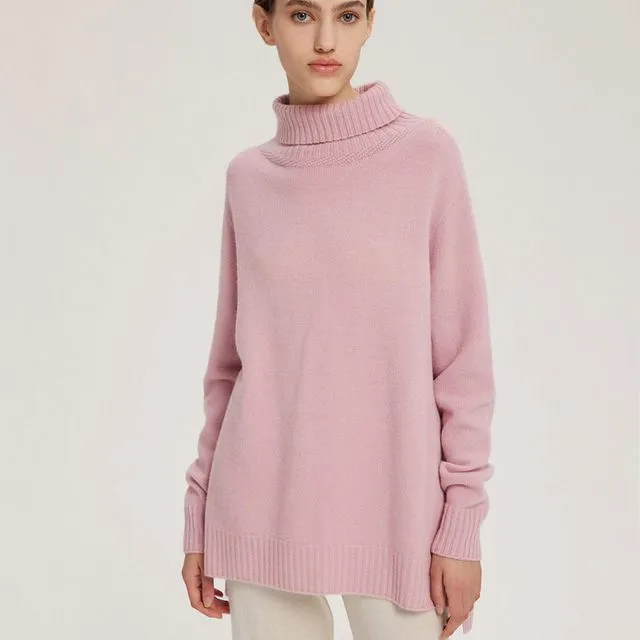 Funnel Neck 100% Cashmere Sweater/Ash rose