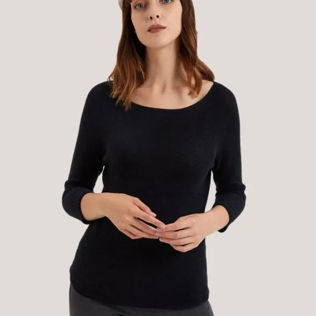 Knitted Pure Cashmere Scoop Sweater/Black