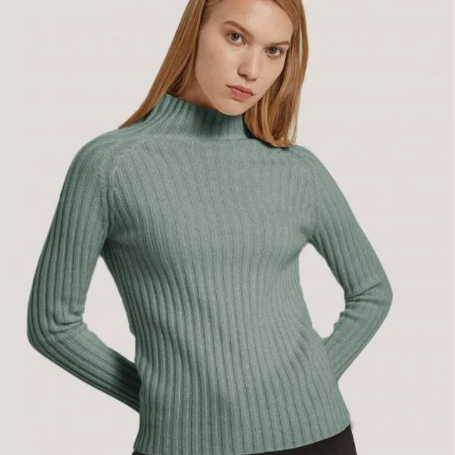 Rib-Knit Wool-Cashmere Sweater/Lake Blue