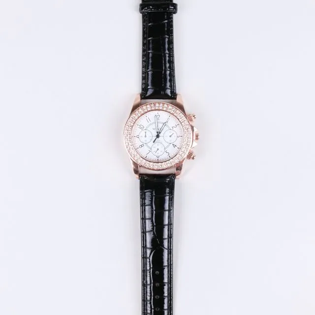 Lovemystyle Black and Rose Gold Watch With Diamante Detail
