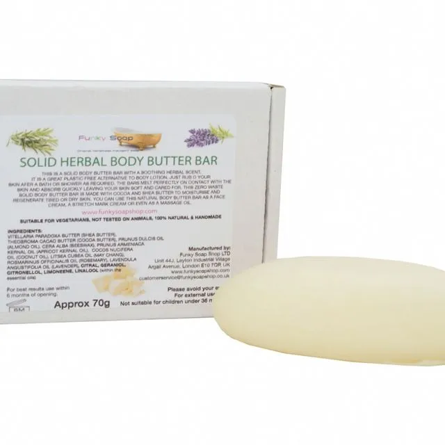 Solid Herbal Body Butter Bar, 100% Natural and Plastic free, 70g