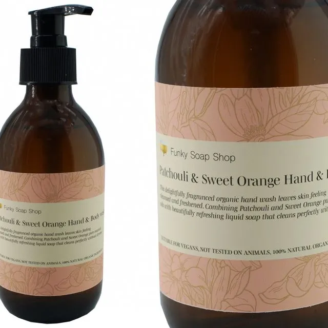 Patchouli & Sweet Orange Hand & Body wash, Glass Bottle of 250ml