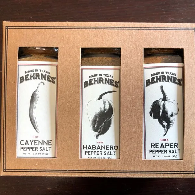 Cayenne, Habanero and Carolina Reaper Pepper Salts - 3 oz. jars of each in an attractive gift box