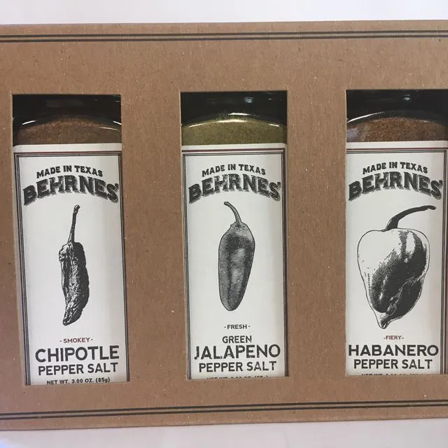 Chipotle, Jalapeno and Habanero Pepper Salts - 3 oz. jars of each in an attractive gift box
