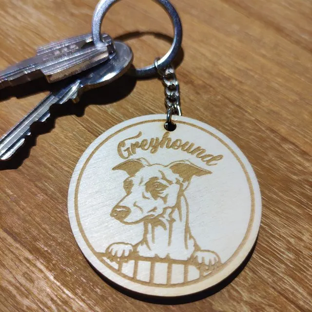 Wooden Greyhound Keychain, Wood Pet Keyring Acessory