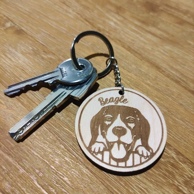 Wooden Beagle Keychain, Wood Pet Keyring Acessory