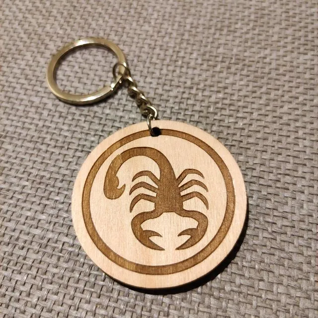 Wooden Scorpion Sign Keychain, Wood Zodiac Keyring Acessory