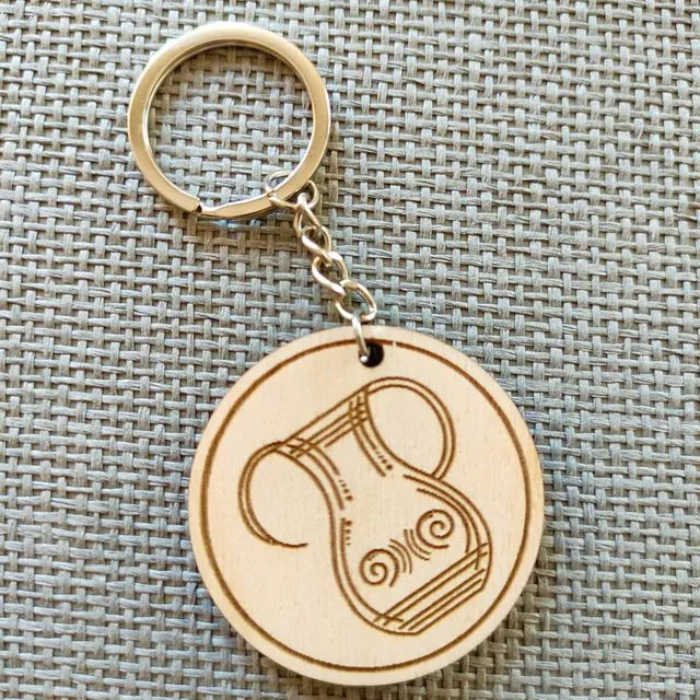 Wooden Aquarius Sign Keychain, Wood Zodiac Keyring Acessory