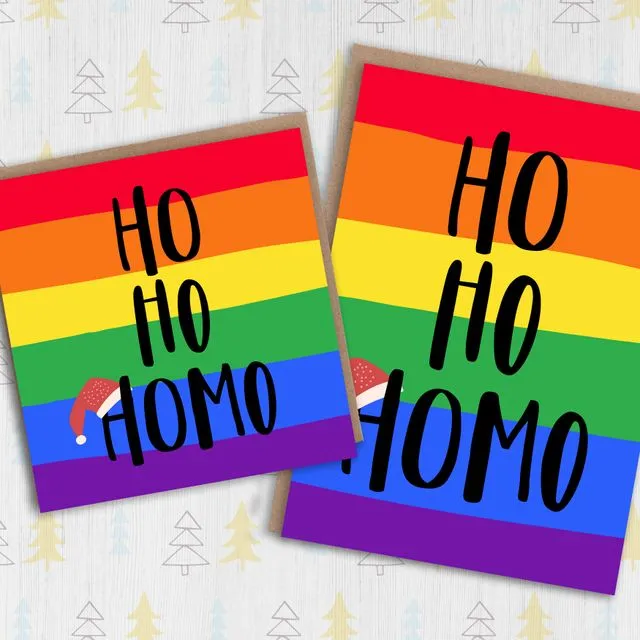 LGBTQ+ Christmas, Holiday card: Ho Ho Homo (Size A6/A5/A4/Square 6x6")
