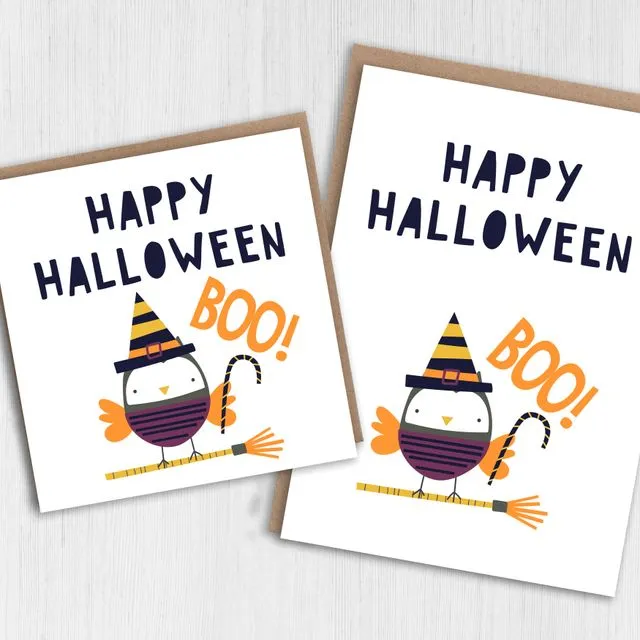 Halloween card: Owl witch (Size A6/A5/A4/Square 6×6″)