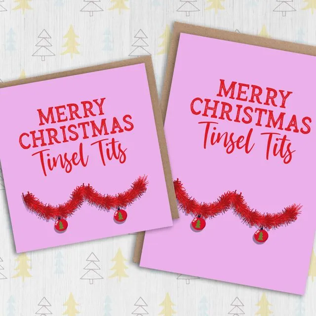 Christmas card: Tinsel Tits (Size A6/A5/A4/Square 6×6″)