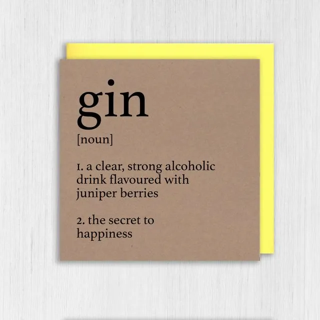 Kraft birthday card: Dictionary definition of gin
