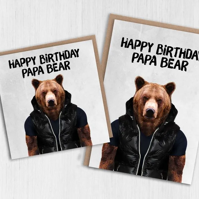 Bear birthday card: Happy Birthday Papa Bear (Animalyser) (Size A6/A5/A4/Square 6×6″)