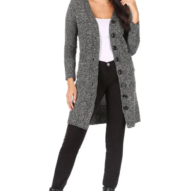 Black / White Tweed Knit Sweater Coat has Patch Pockets and Buttons Down Front (6 pcs) multiple sizes pack