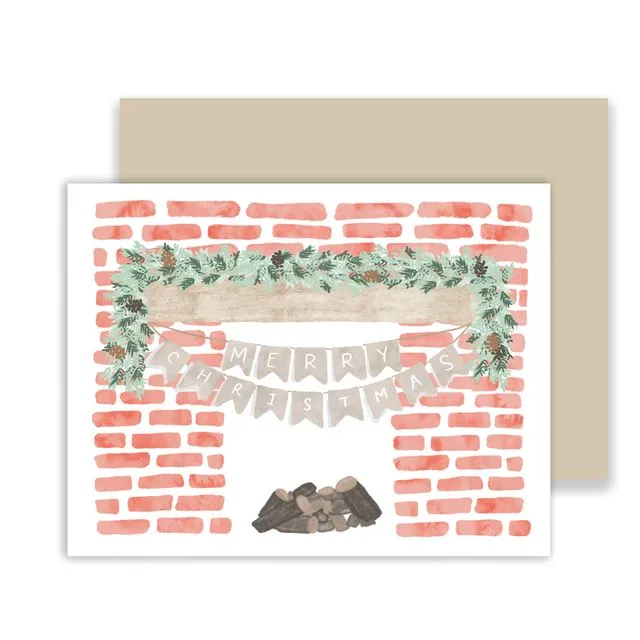 Merry Christmas Fireplace Greeting Card