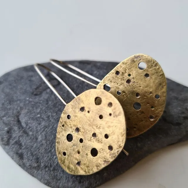 Eroded brass pebble drop earrings
