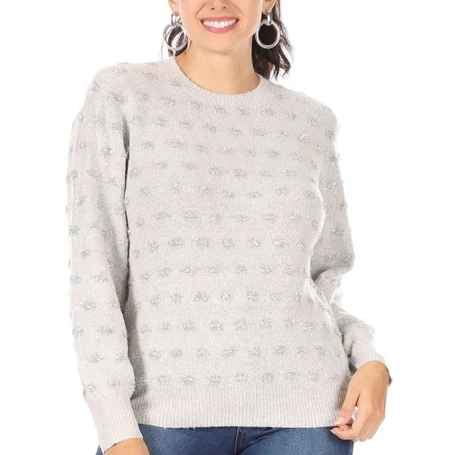Misty Grey Crew-Neck Sweater with Silver Sparkle Tufts (6 pcs) multiple sizes pack