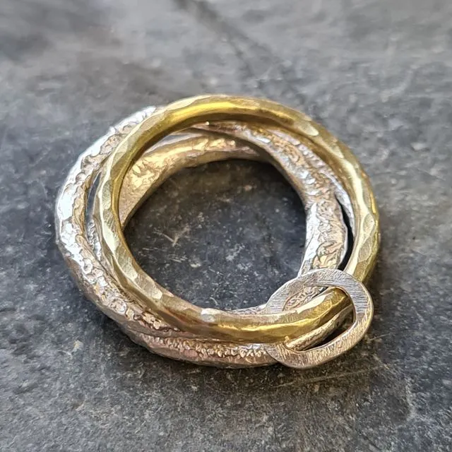 Brass stacker ring with oval eco-silver charm