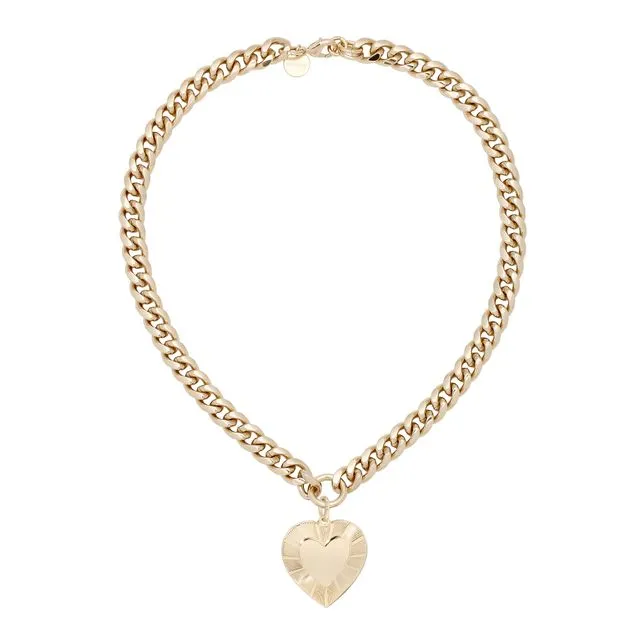 CURB CHAIN &amp; HEART PENDANT NECKLACE