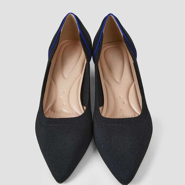 Pointed Toe Knitted Pumps - Black&Blue