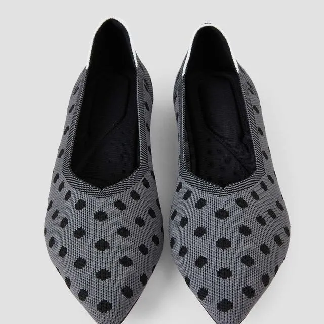 Polka Dot Flat Shoes - Grey&Black