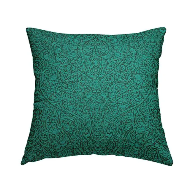 Chenille Fabric Damask Blue Teal Pattern Cushions Piped Finish Handmade To Order-Large