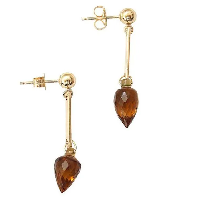 Gemshine - Ladies - Earrings - Gold plated - Citrine - Drop - Faceted - Yellow - 3 cm