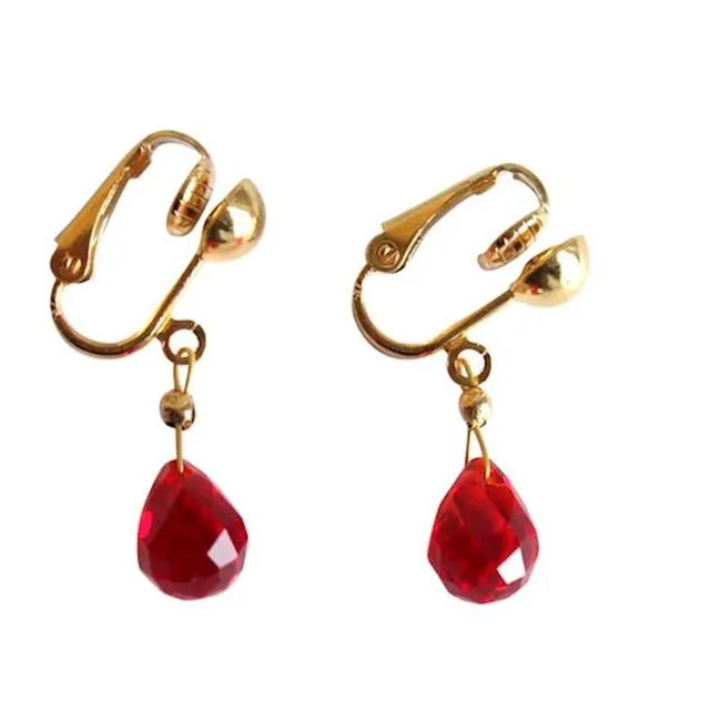 Gemshine - Ladies - Earrings - Earrings - Earrings clips - Gold plated - Jade - Drop - Faceted - Red - 2 cm