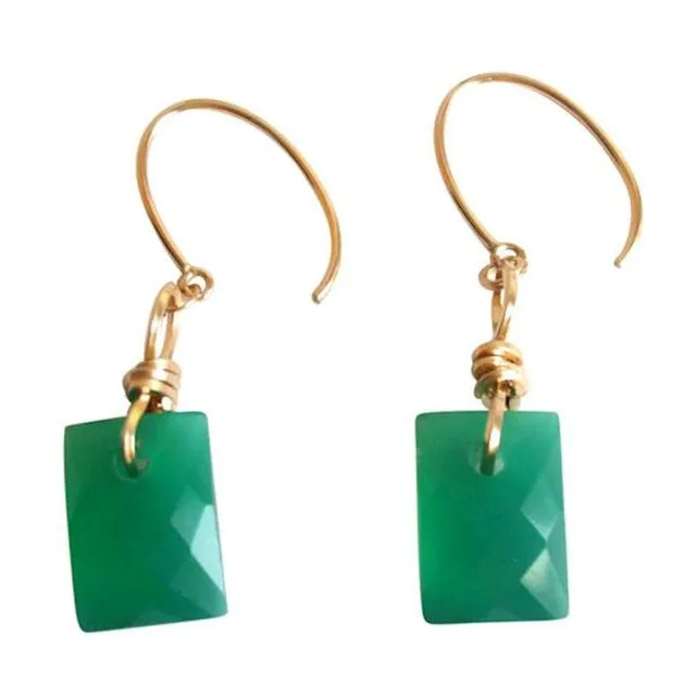 Gemshine - Ladies - Earrings - Gold plated - Onyx - Faceted - Green - 2 cm