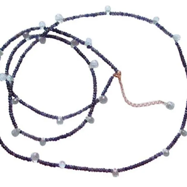 Gemshine - Ladies - Necklace - Gold plated - Aquamarine - Iolite - Faceted - Blue - 135 cm