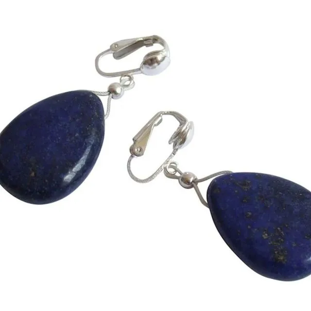 Gemshine - Ladies - Earrings - Earclips - 925 Silver - Lapis Lazuli - Drop - Blue - 2 cm