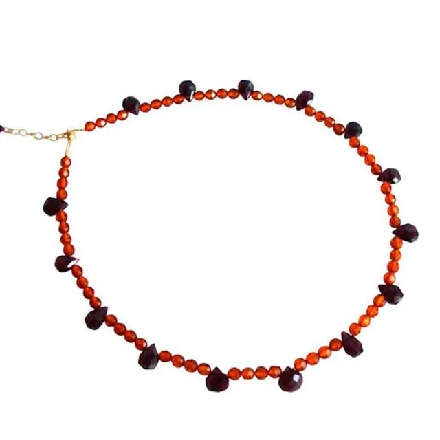 Gemshine - Ladies - Necklace - Gold plated - Amber - Garnet - Orange - Red - 45 cm