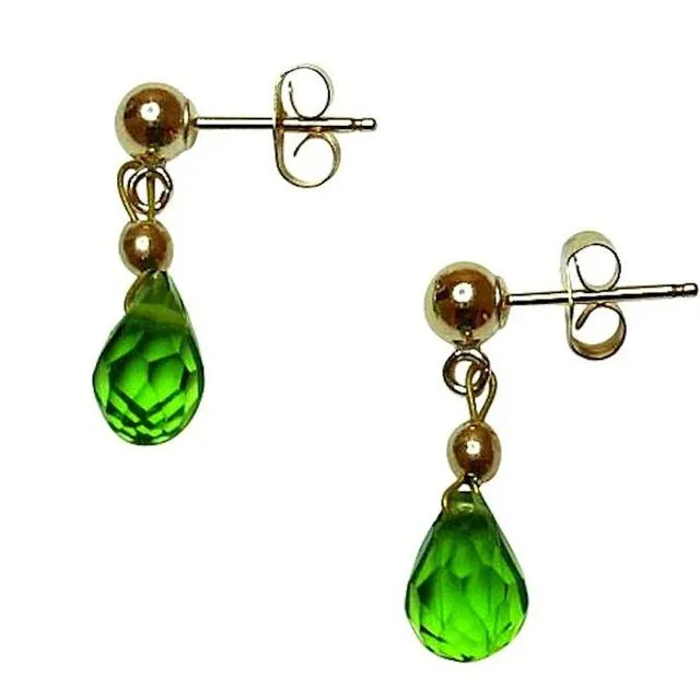 Gemshine - Ladies - Earrings - Gold plated - Peridot - Drop - Faceted - Green - 2 cm