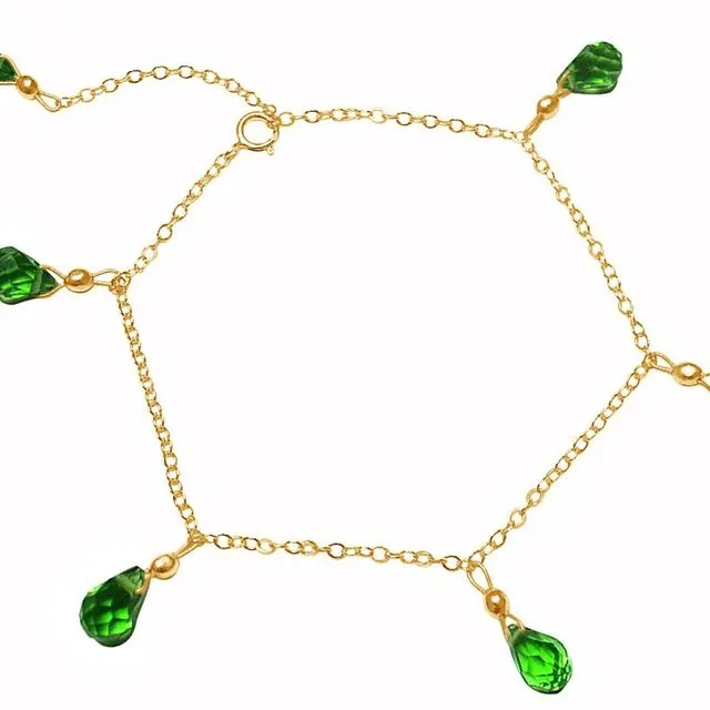 Gemshine - Ladies - Bracelet - Gold plated - Peridot - Drop - Faceted - Green - Adjustable size
