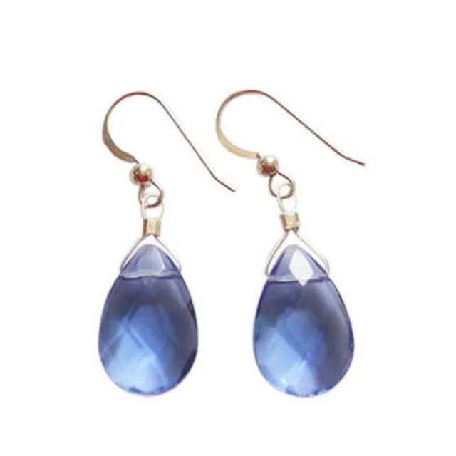 Gemshine - Ladies - Earrings - 925 Silver - Topaz Quartz - Faceted - Drops - Blue - 2 cm diameter