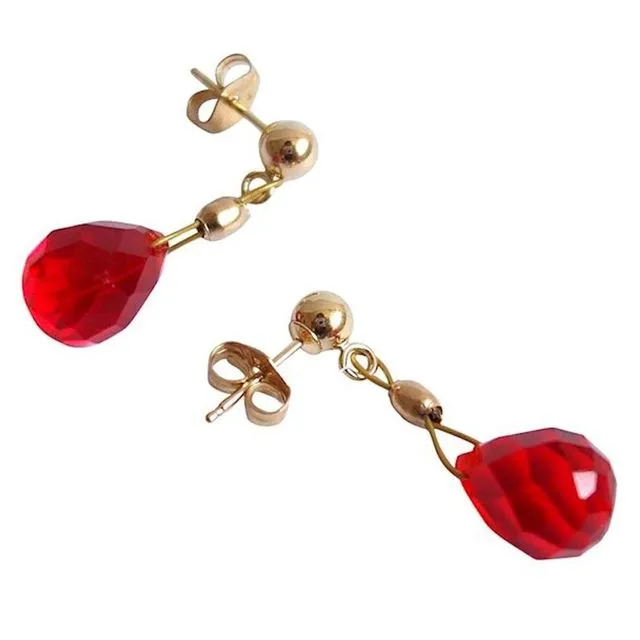 Gemshine - Ladies - Earrings - Gold plated - Jade - Drop - Red - 1,5 cm
