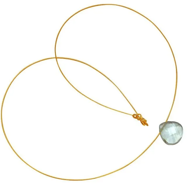 Gemshine ladies necklace with light blue aquamarine quartz. 45 cm gold plated necklace with drop gemstone pendant. Made in Munich / Germany - Supplied in an elegant jewellery box with gift box.