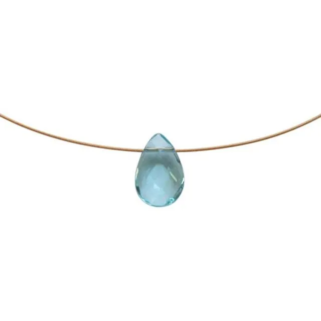 Gemshine - Ladies - Necklace - Gold plated - Aquamarine quartz - Faceted - Drop - Blue - 45 cm