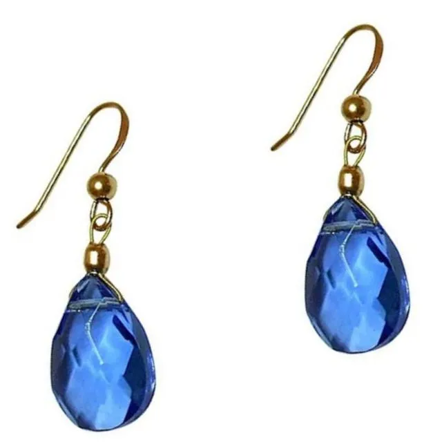 Gemshine women's earrings with blue topaz quartz gemstones. 2 cm long gold plated drop gemstone earrings. Made in Munich / Germany and delivered in an elegant jewellery box with gift box.