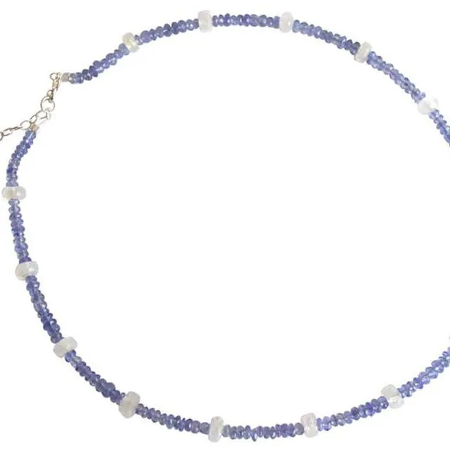 Gemshine - Ladies - Necklace - 925 Silver - Tanzanite - Blue - Purple - Moonstone - Moonstone - White - Faceted - 45 cm